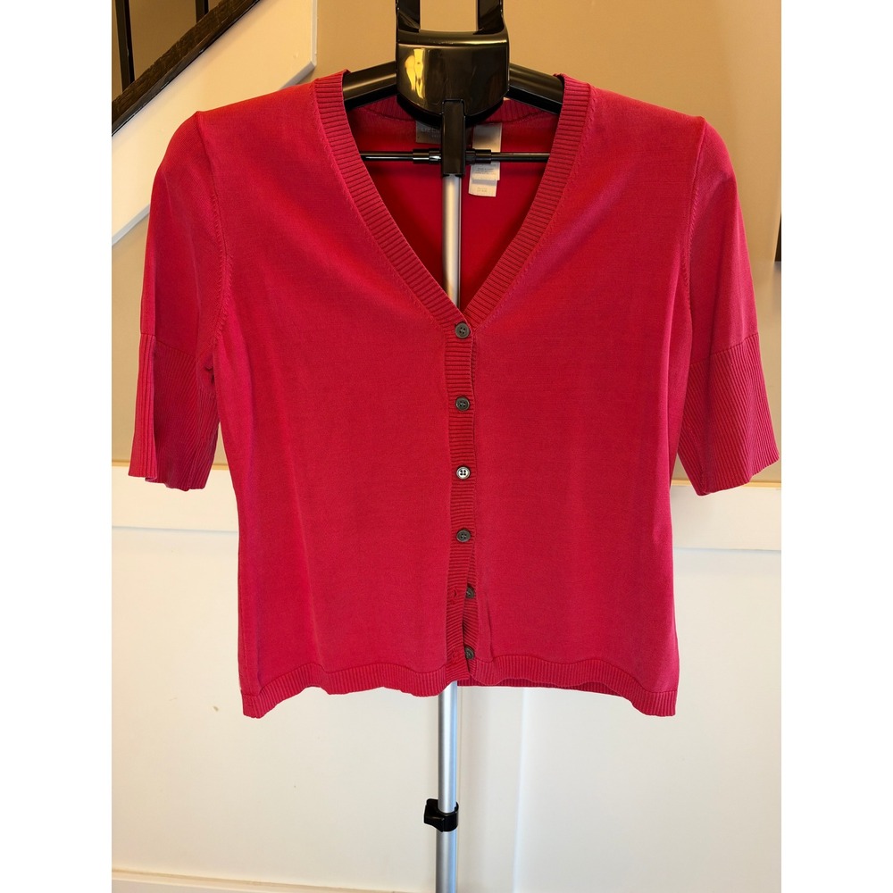 Liz Claiborne Collection Pinkish Red Silk Blend V-Neck Short Sleeve Cardigan M